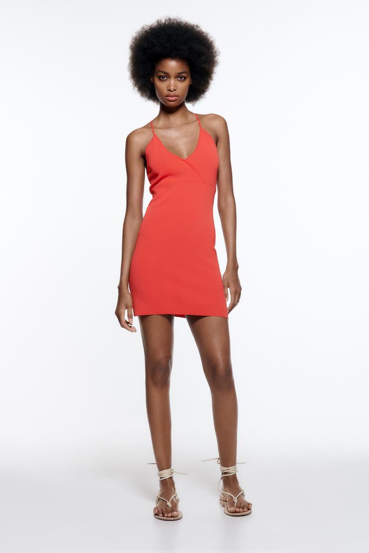 ROBE COURTE EN MAILLE AJOUREE Rouge Corail ZARA France